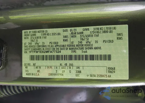 2021 Ford F-150 Xlt from USA, damaged, VIN 1FTFW1E82MFA77324